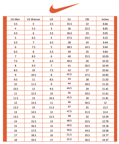 Nike Shoes Size Chart Conversion unisex men